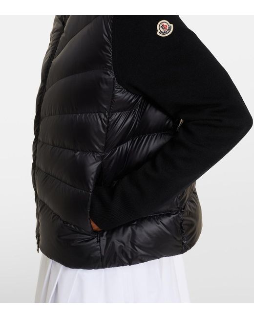 Moncler Black Tricot Down-Paneled Virgin Wool Cardigan