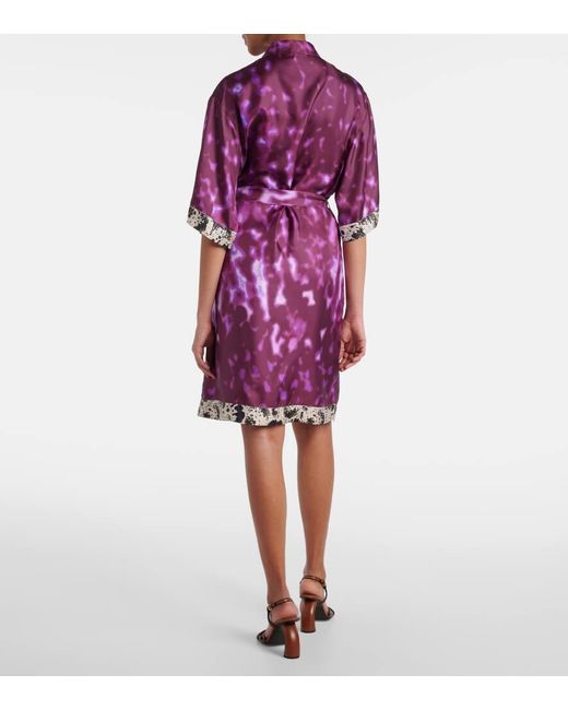 Dries Van Noten Purple Belted Printed Silk Shirt Dress