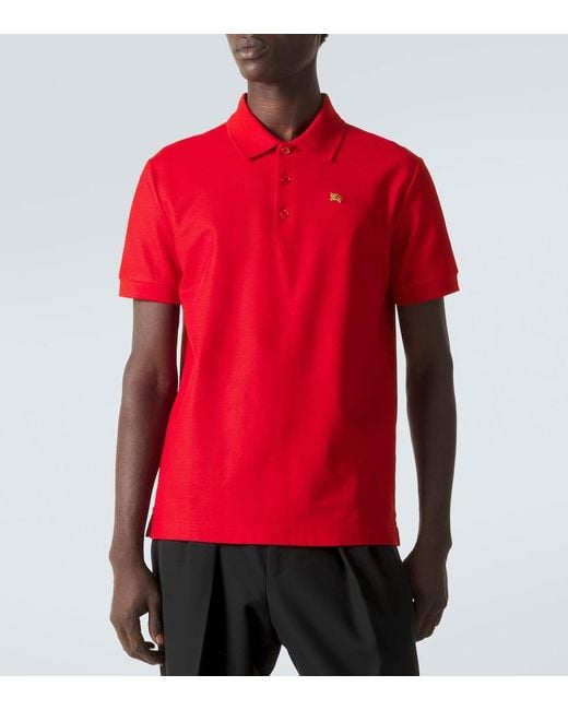 Burberry Red Ekd Cotton Pique Polo Shirt for men