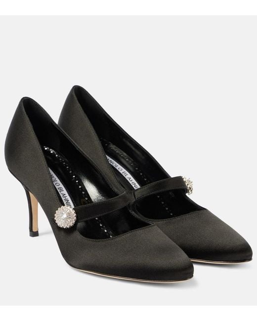 Manolo Blahnik Marijana Embellished Satin Mary Jane Pumps in Black
