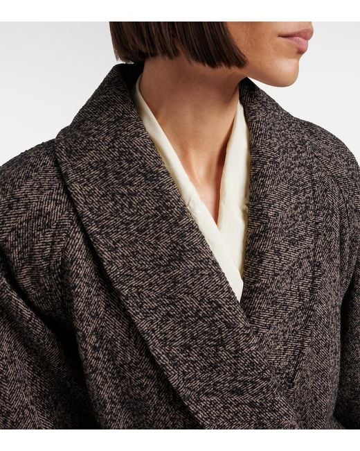 Chloé Brown Herringbone Peplum Wool-Blend Coat
