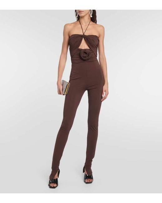 Magda Butrym Brown Floral-Applique Cutout Jersey Jumpsuit