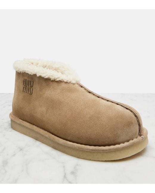 Miu Miu Natural Shearling-Lined Suede Ankle Boots