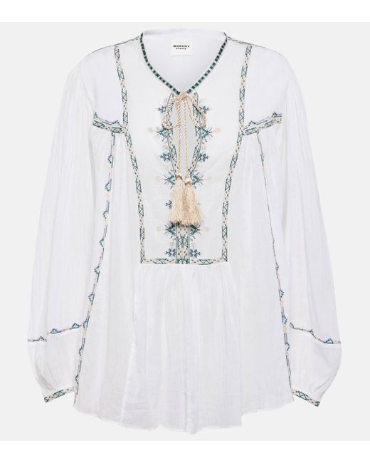 Isabel Marant White Silekiage Embroidered Cotton Top