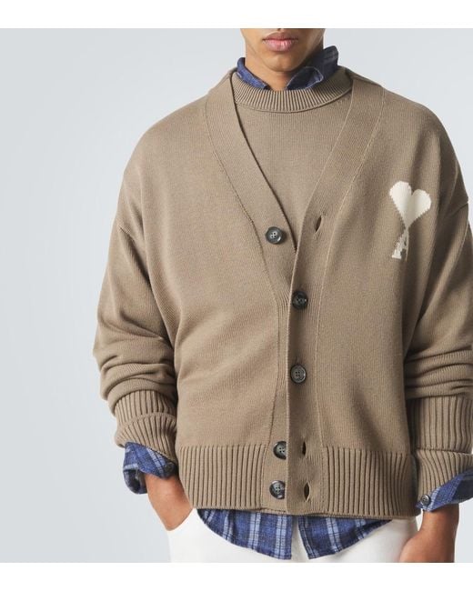 AMI Natural Ami De Cour Wool And Cotton Cardigan for men