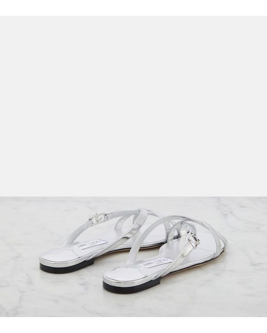 Jimmy Choo White Jess Metallic Leather Sandals
