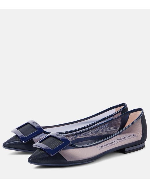 Roger Vivier Blue Gommettine Mesh Ballet Flats