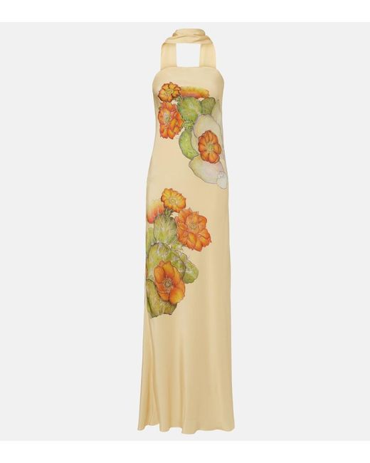 Rodarte Metallic Scarf-Detail Floral Silk Crepe Gown