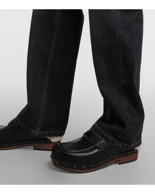 Jeans rectos de algodon con tiro medio Brunello Cucinelli de color Gray