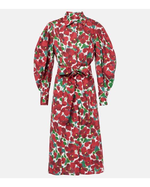 Carolina Herrera Red Floral Cotton-Blend Shirt Dress
