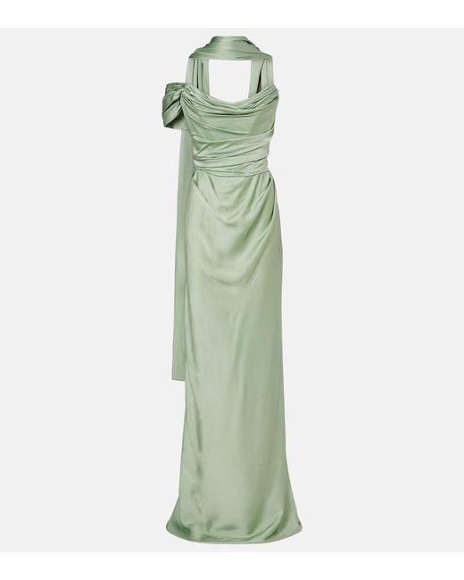Vivienne Westwood Green Nova Vixen Scarf-Detail Satin Gown