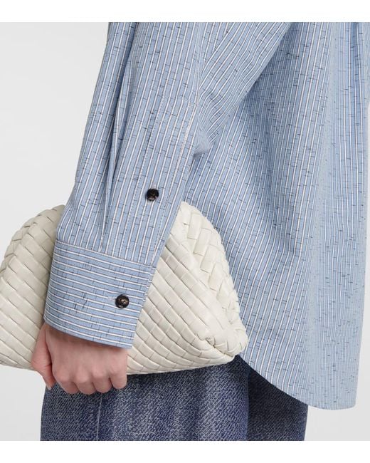 Bottega Veneta Blue Striped Cotton And Linen-Blend Blouse