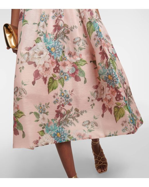 Zimmermann Pink Matchmaker Linen And Silk Midi Dress