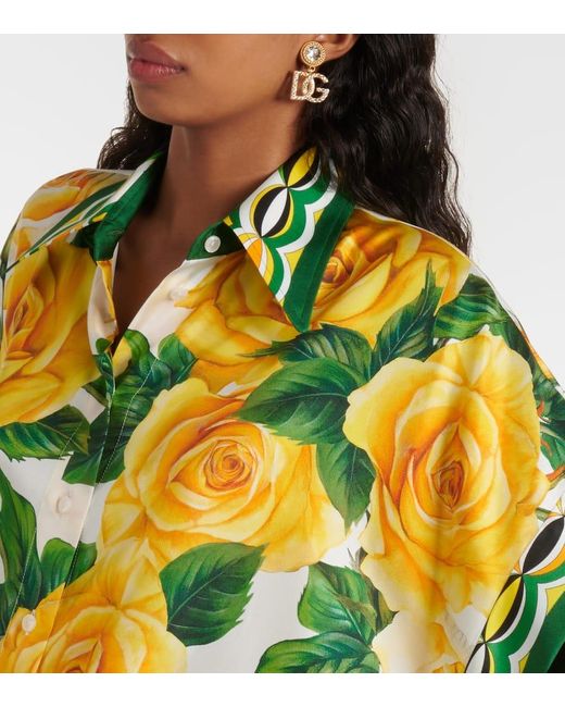 Blusa in seta con stampa floreale di Dolce & Gabbana in Yellow