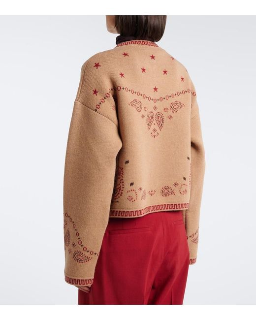Alanui Brown Bandana Jacquard Wool And Cashmere Cardigan
