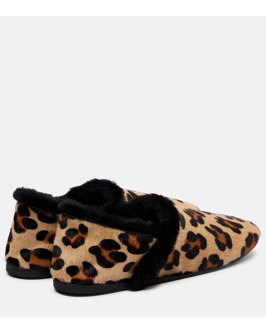 Yves Salomon Brown Shearling-Lined Calf Hair Slip-On Shoes
