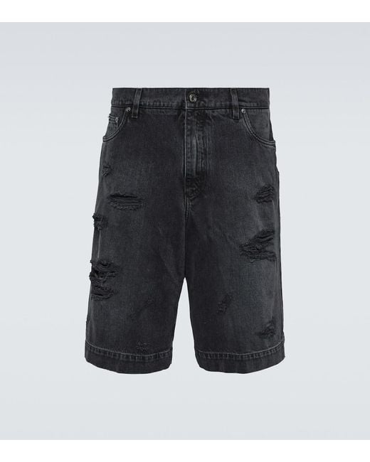 Dolce & Gabbana Gray Distressed Denim Shorts for men