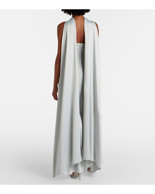 Solace London White Cece Halterneck Crepe And Satin Gown