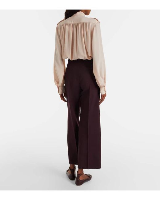 Chloé Purple Weite High-Rise-Hose Aus Schurwolle