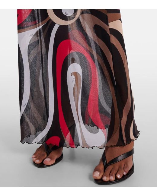 Emilio Pucci Red Printed Tulle-Trimmed Jersey Maxi Dress