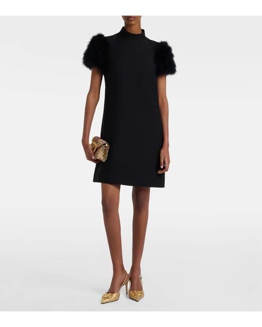 Valentino Black Minikleid Aus Crepe Couture Mit Federn