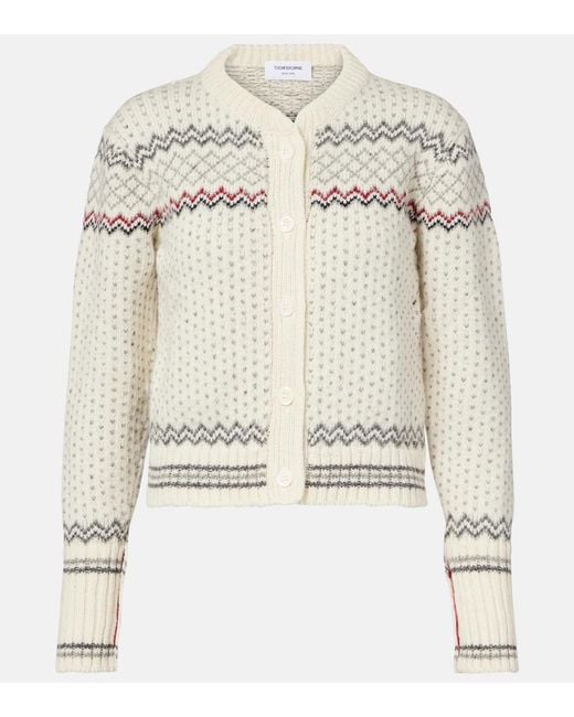 Thom Browne White Fair Isle Wool And Mohair Cardigan