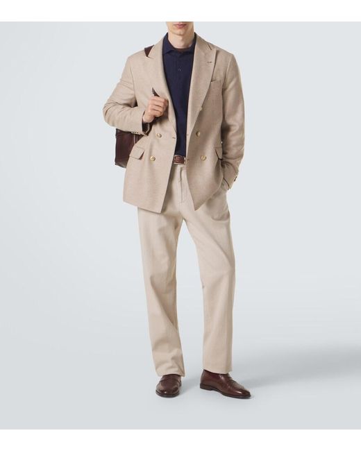 Brunello Cucinelli Blue Cashmere Polo Sweater for men