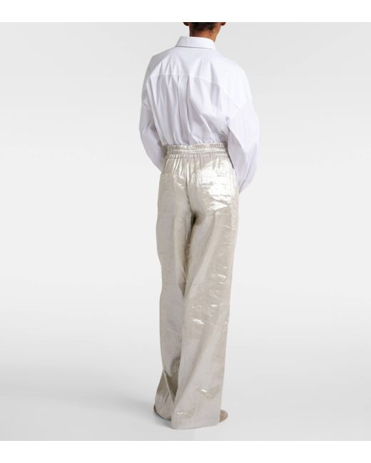 Brunello Cucinelli Natural Linen-blend Lame Wide-leg Pants