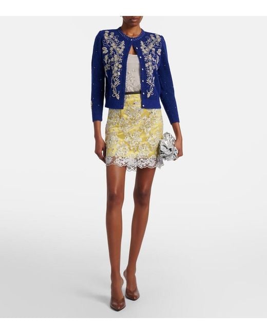 JACQUES WEI Yellow Embellished Lace Miniskirt