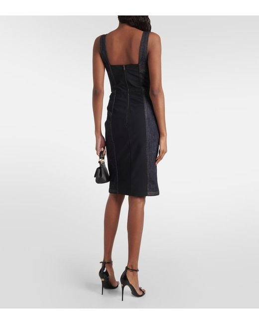 Dolce & Gabbana Black Logo Embroidered Denim Midi Dress