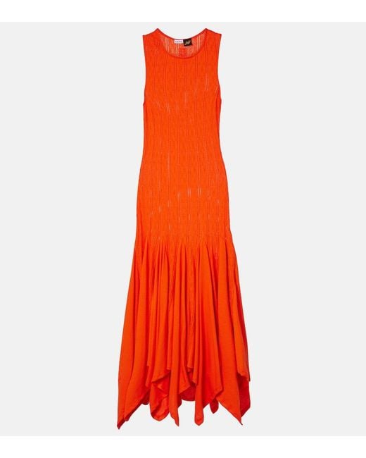 Loewe Red Paula's Ibiza Pointelle Cotton Jersey Maxi Dress