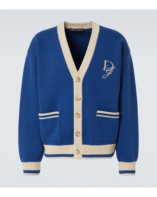 Dolce & Gabbana Bestickter Cardigan Aus Schurwolle in Blue für Herren