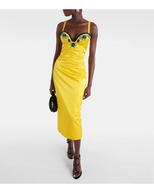 Miss Sohee Yellow Iris Embellished Velvet Midi Dress