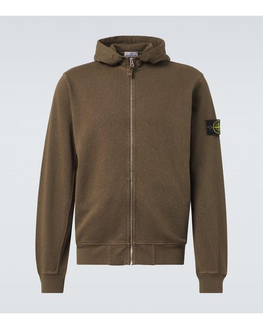 Stone Island Green Compass Cotton Zip-Up Hoodie for men