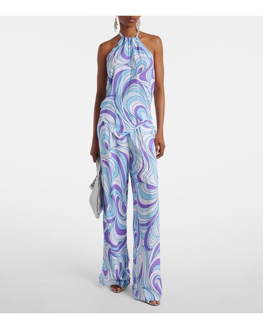 Melissa Odabash Blue Raya Printed Halterneck Top