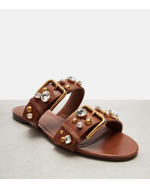 Dolce & Gabbana Brown Embellished Leather Sandals