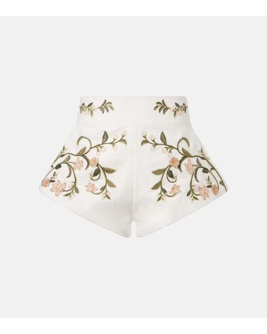 Agua Bendita Natural Gatti Embroidered Linen Shorts