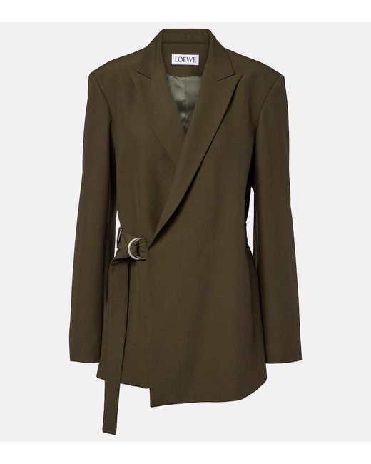 Blazer De Lana Con Cinturon Loewe de color Green