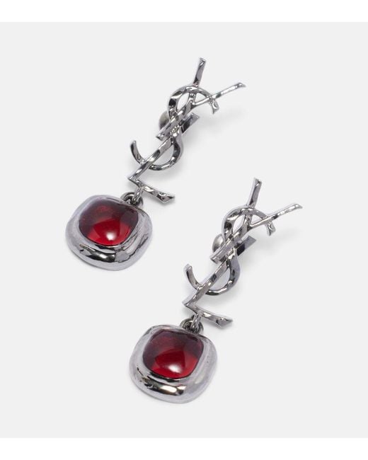 Saint Laurent Red Cassandre Embellished Drop Earrings