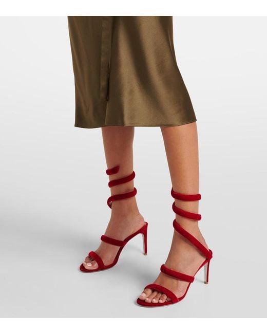 Rene Caovilla Red Cleo 80 Velvet Sandals