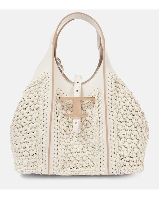 Tod's Natural Tote Bag T Timeless Aus Haekelstrick Mit Leder