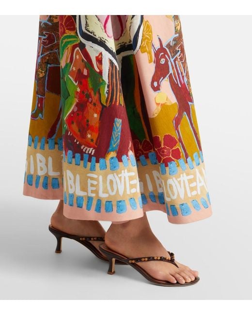 ALÉMAIS White X Mlak Printed Linen-Blend Midi Dress