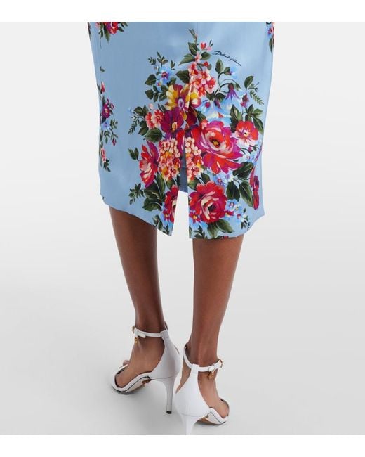 Dolce & Gabbana White Floral Satin Midi Dress