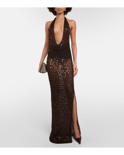 AYA MUSE White Enodia Sequined Halterneck Maxi Dress