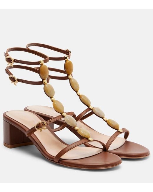 Gianvito Rossi Brown Shanti 45 Embellished Leather Sandals
