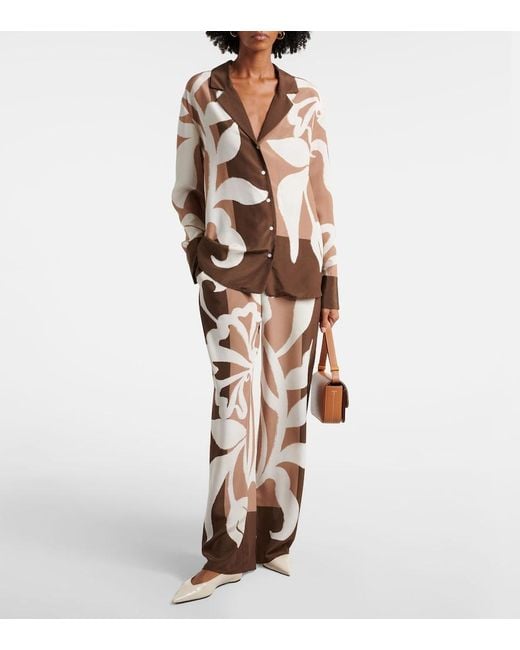 Sir Natural Portia Printed Silk Satin Wide-Leg Pants