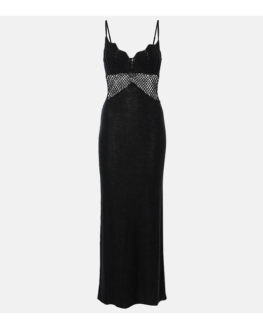 Staud Black Tara Crochet-Trimmed Cotton Maxi Dress