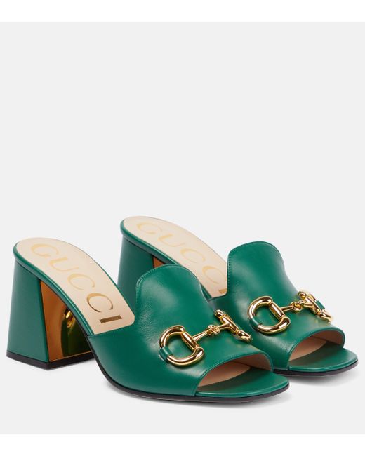 Gucci Green Baby Horsebit-detailed Leather Mules