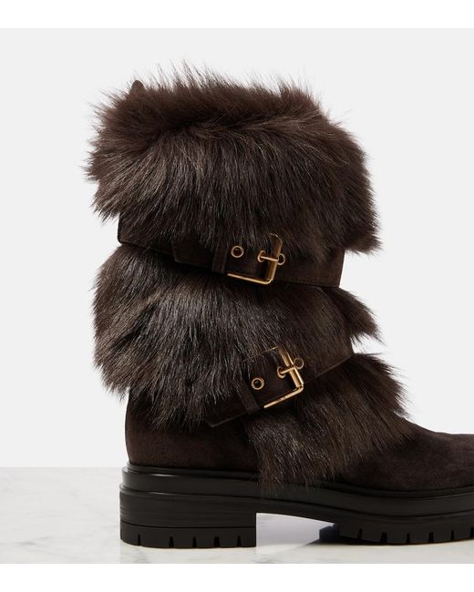 Gianvito Rossi Black Maverick Shearling-Trimmed Suede Biker Boots