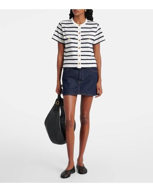 FRAME Blue Striped Cotton Top